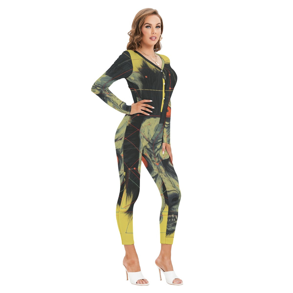 All-Over Print Women's Plunging Neck Jumpsuit