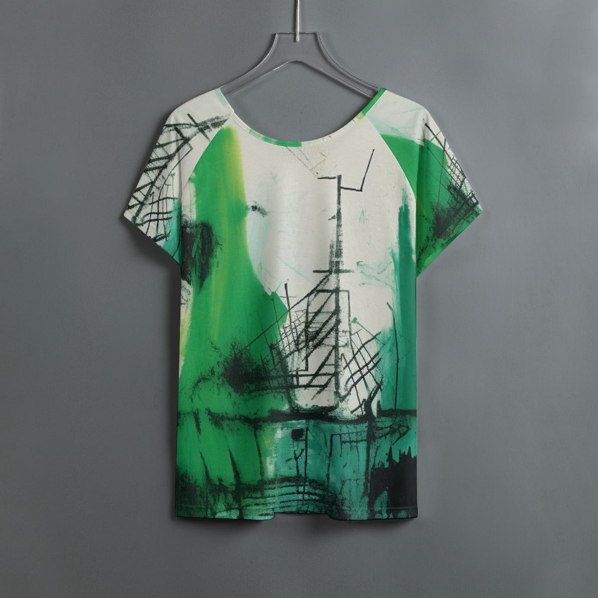 All-Over Print Women's Round Neck T-shirt With Raglan Sleeve