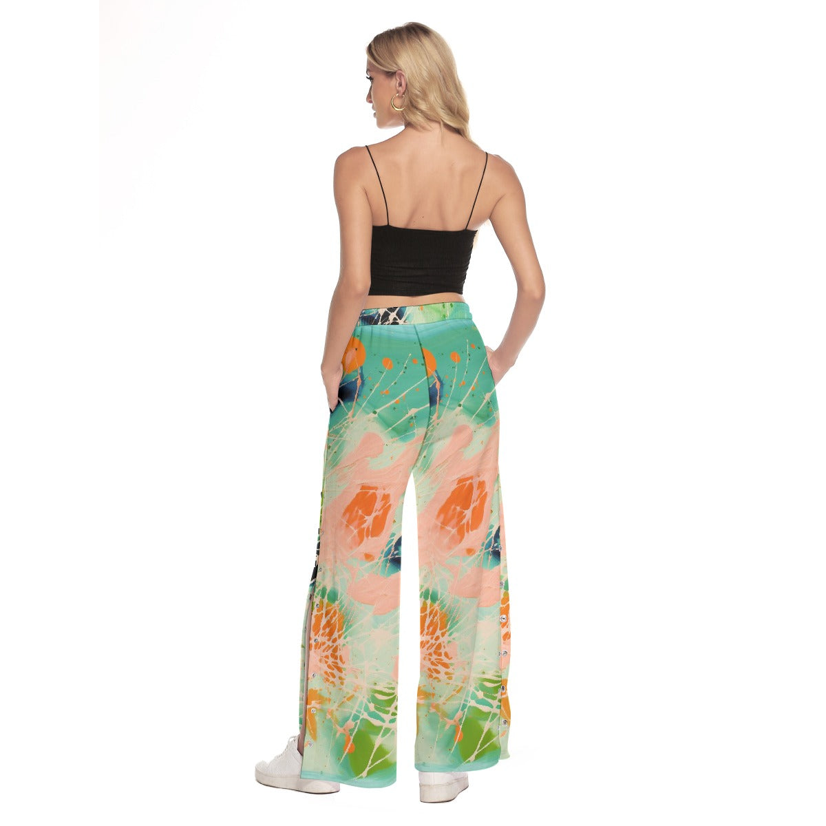 All-Over Print Women's Side Slit Snap Button Trousers