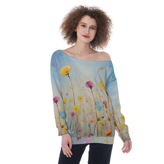 All-Over Print Oversized Women's Off-Shoulder Sweatshirt