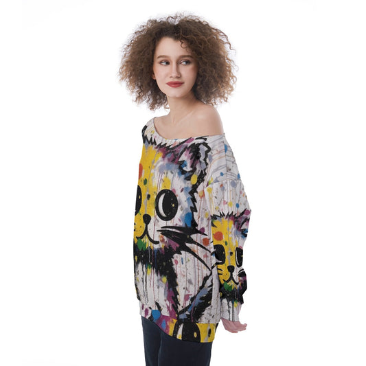 All-Over Print Oversized Women's Off-Shoulder Sweatshirt