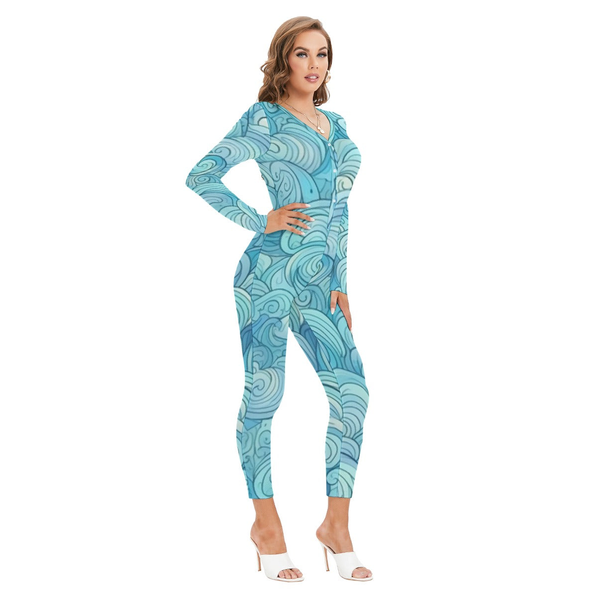 All-Over Print Women's Plunging Neck Jumpsuit