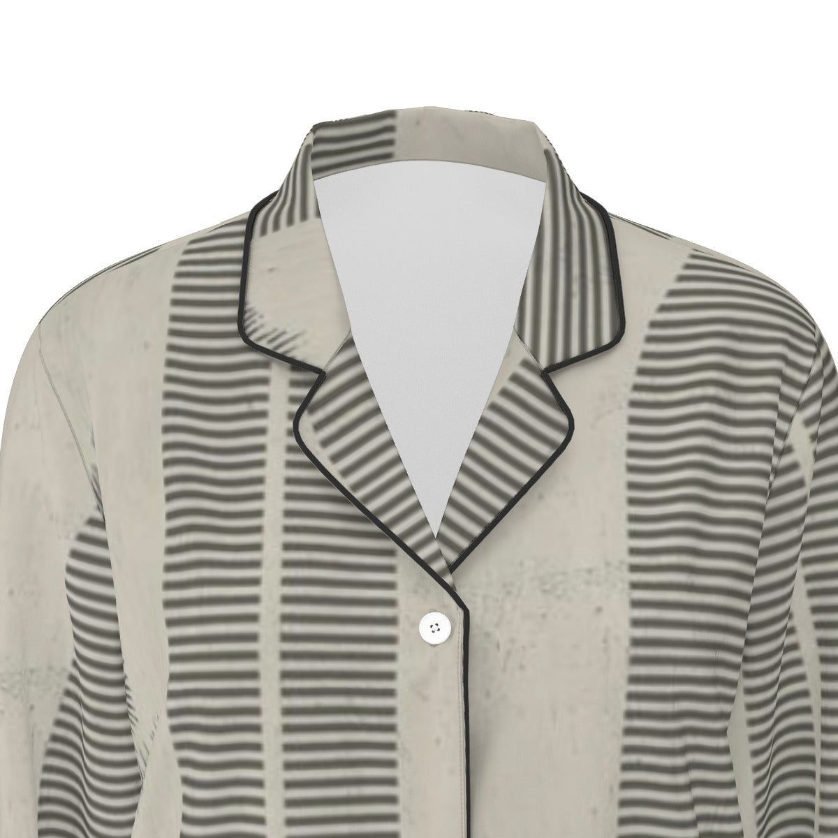 All-Over Print Women's Long Sleeve Pajama Set With Black Contrast Piping