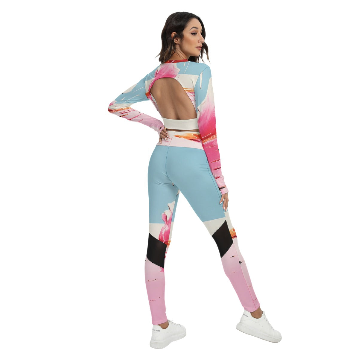 All-Over Print Women's Sport Set With Backless Top And Leggings