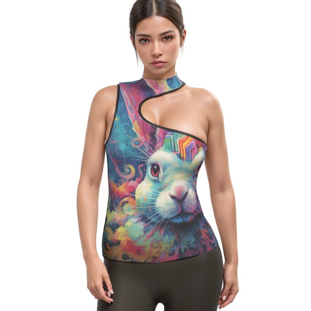 All-Over Print Women's Halter Sleeveless Asymmetrical Tank Top