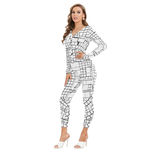 All-Over Print Women's Plunging Neck Jumpsuit