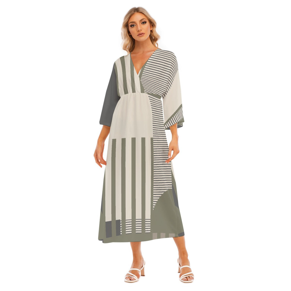 All-Over Print Women's Mid-Sleeve Long Dress