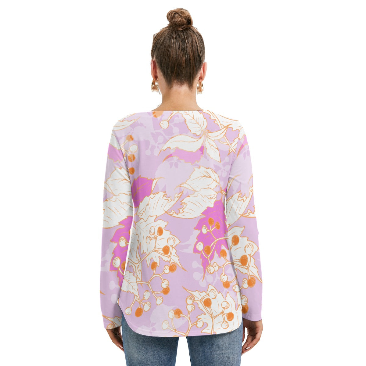 All-Over Print Women's Long Sleeve Neckline Tie Sweatshirt