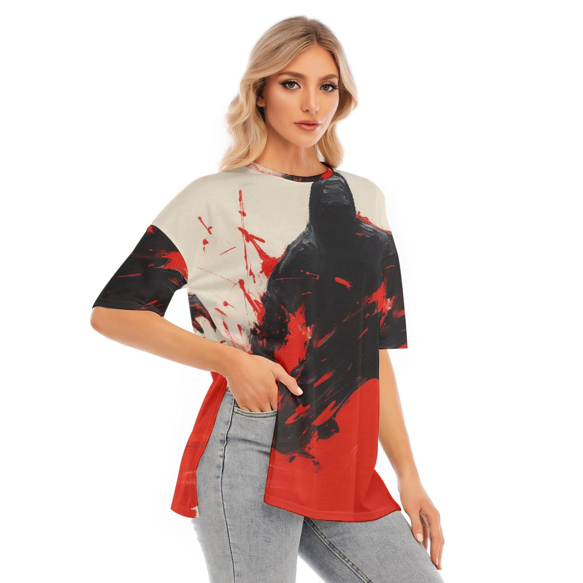 All-Over Print Women's Short Sleeves T-shirt With Hem Split