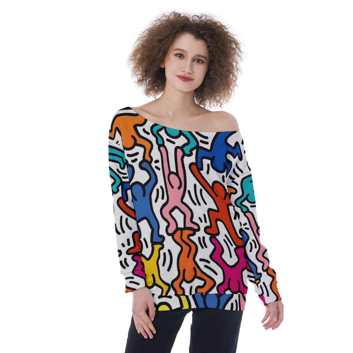 All-Over Print Oversized Women's Off-Shoulder Sweatshirt