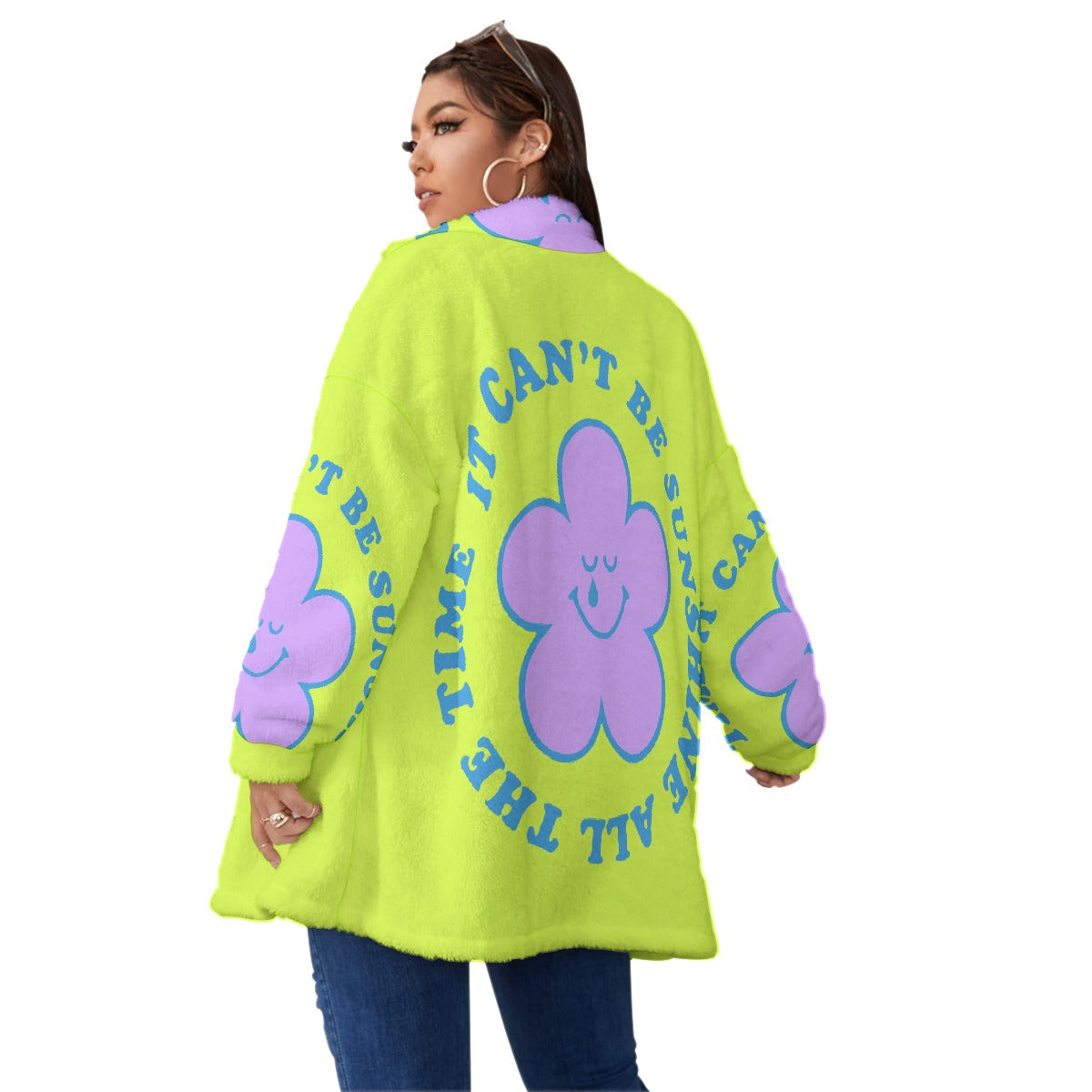 All-Over Print Unisex Borg Fleece Stand-up Collar Coat With Zipper Closure(Plus Size)