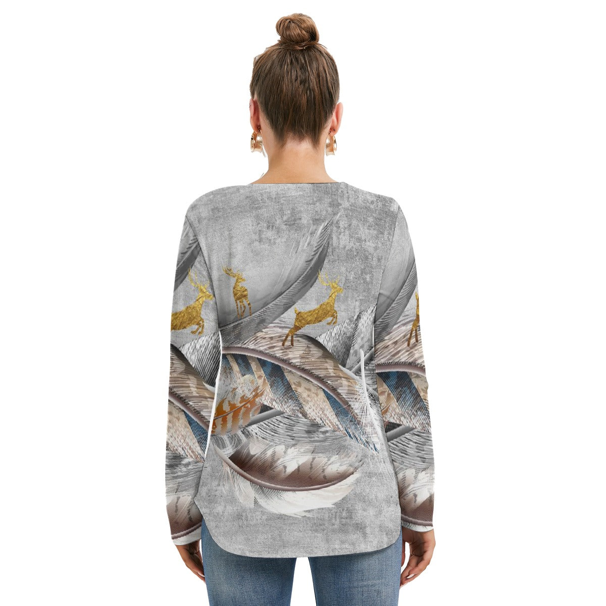 All-Over Print Women's Long Sleeve Neckline Tie Sweatshirt