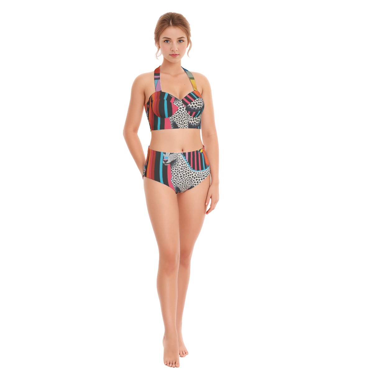 All-Over Print Women's Swimsuit Set With Halter