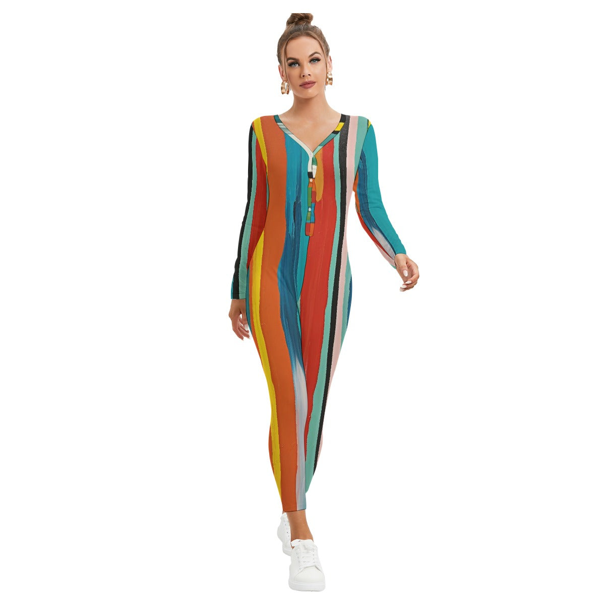 All-Over Print Women's Plunging Neck Jumpsuit