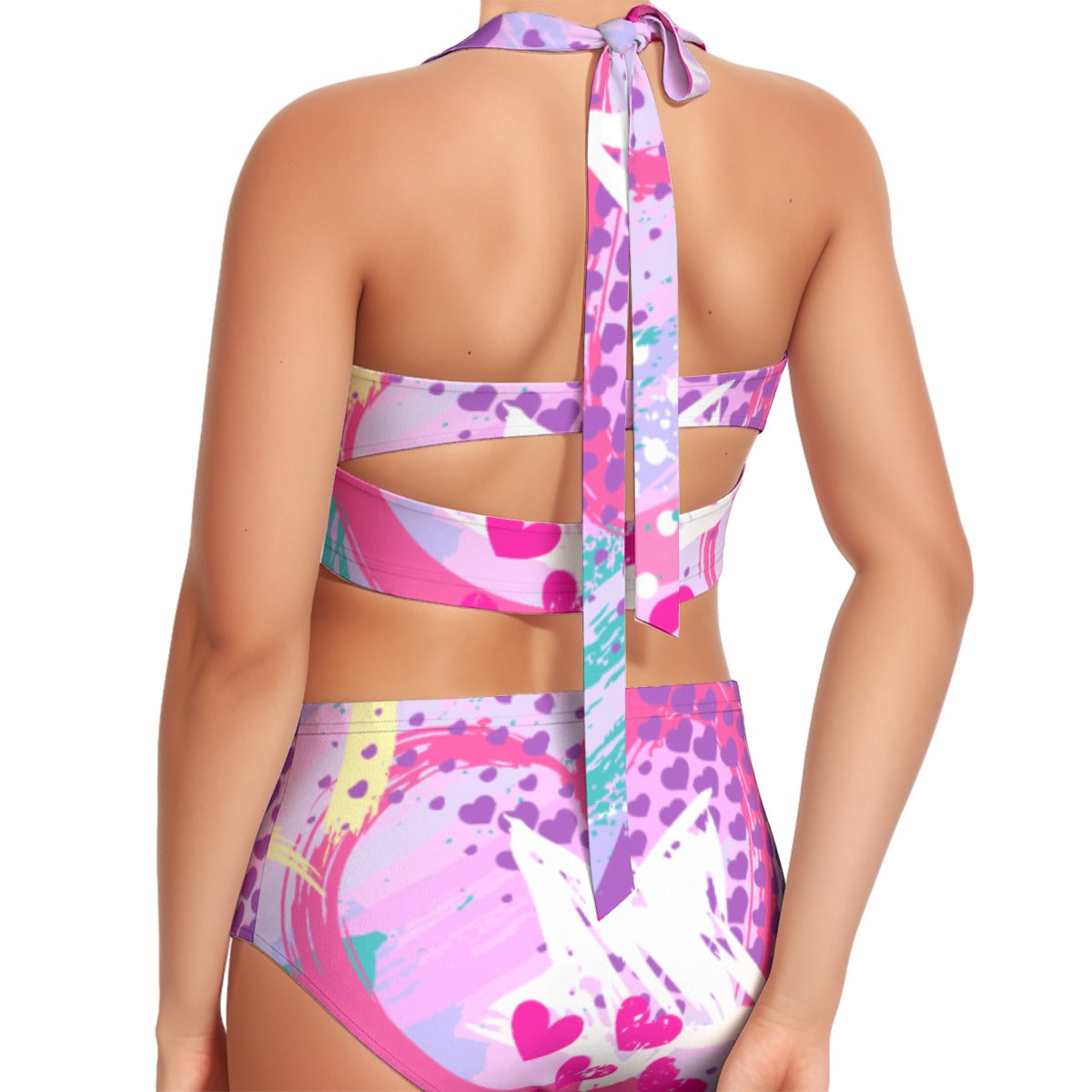All-Over Print Women's Swimsuit Set With Halter