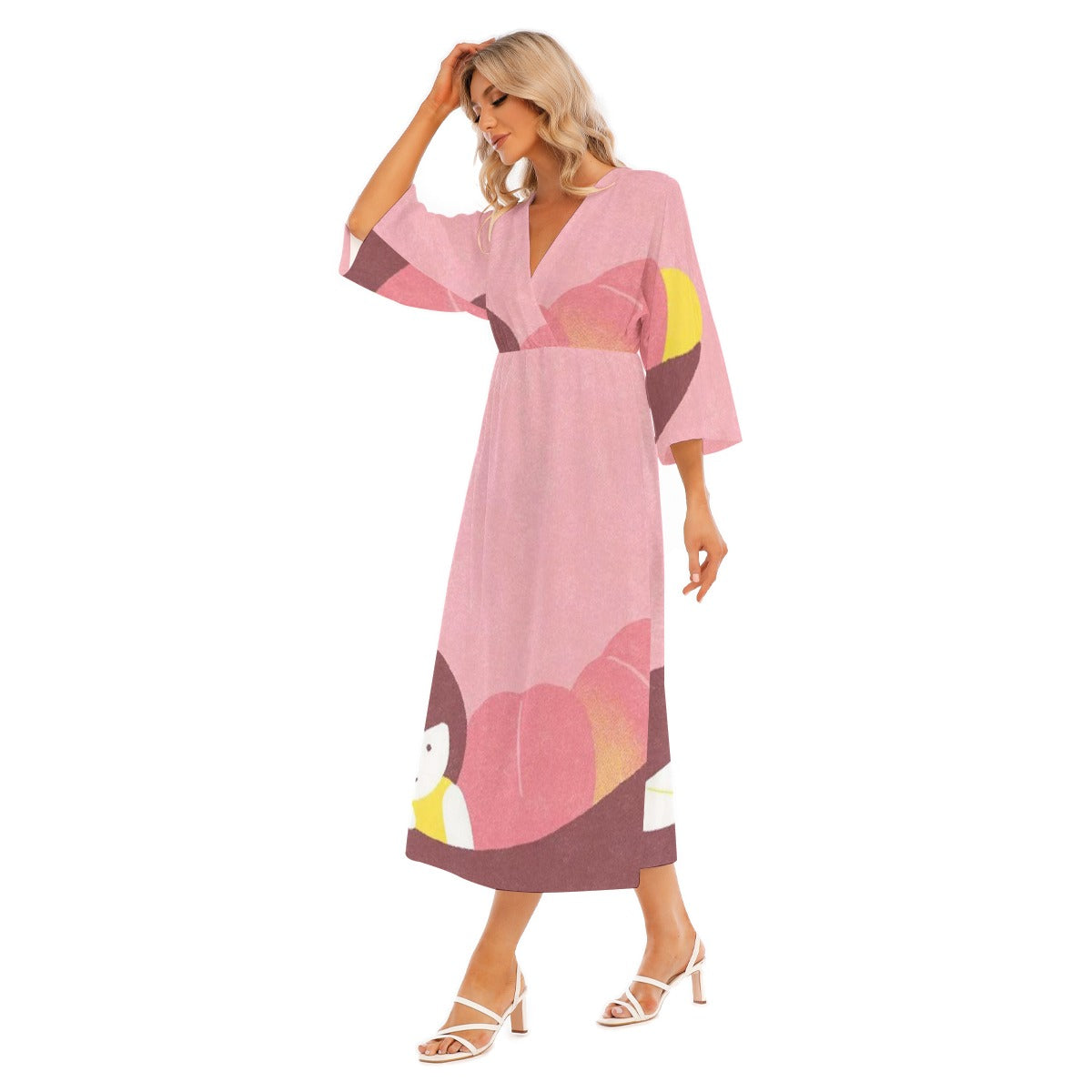 All-Over Print Women's Mid-Sleeve Long Dress