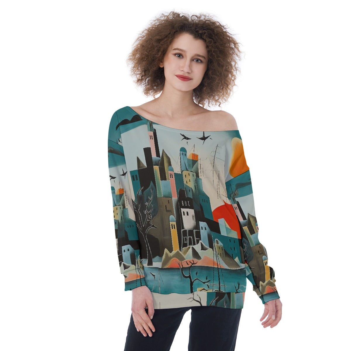 All-Over Print Oversized Women's Off-Shoulder Sweatshirt