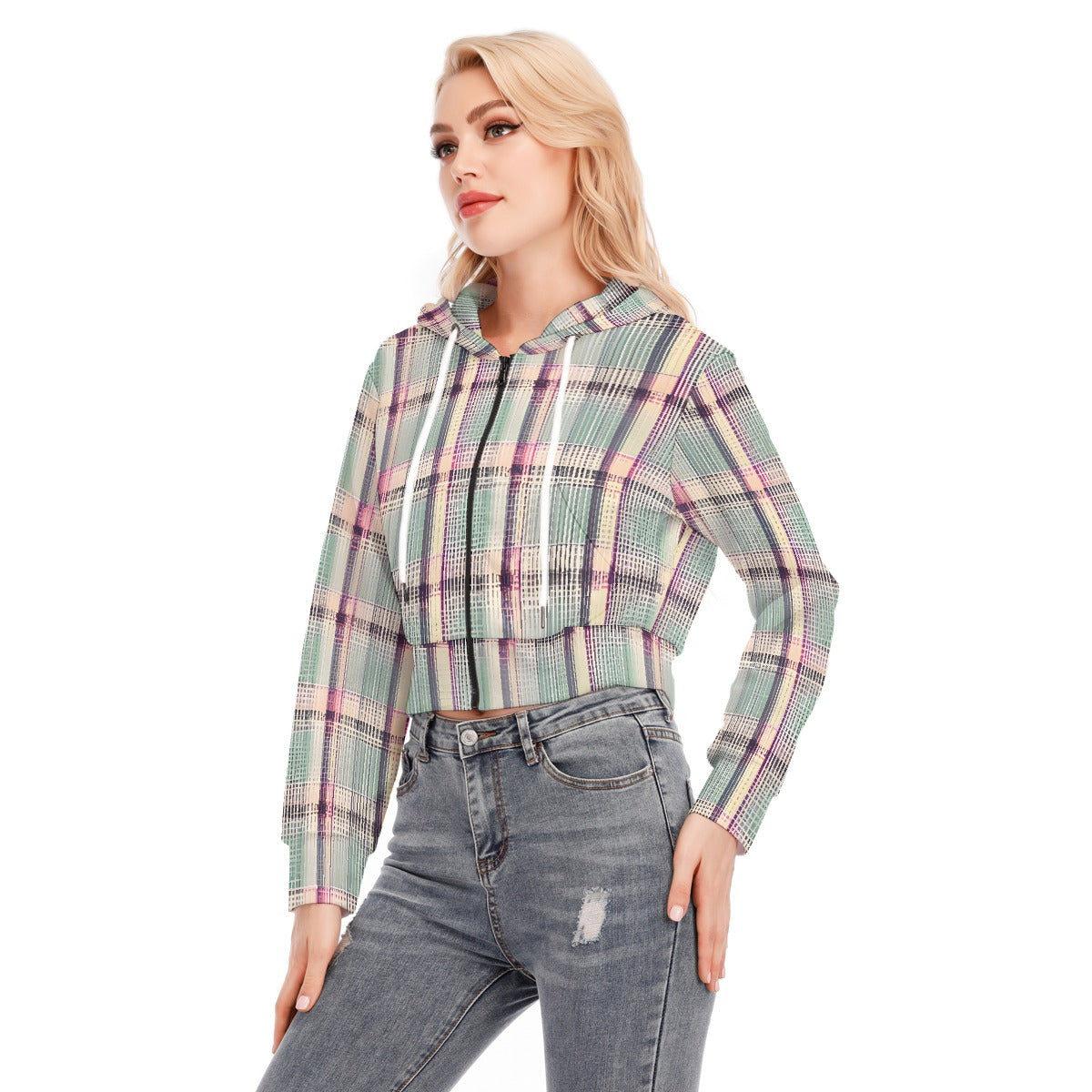 All-Over Print Women's Crop Top Hoodie With Zipper Closure