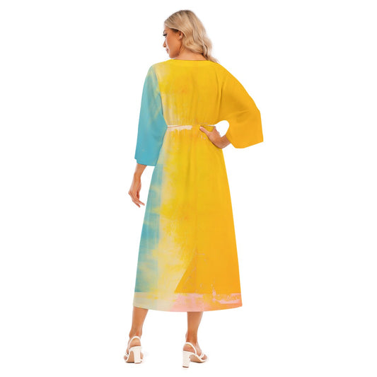 All-Over Print Women's Mid-Sleeve Long Dress