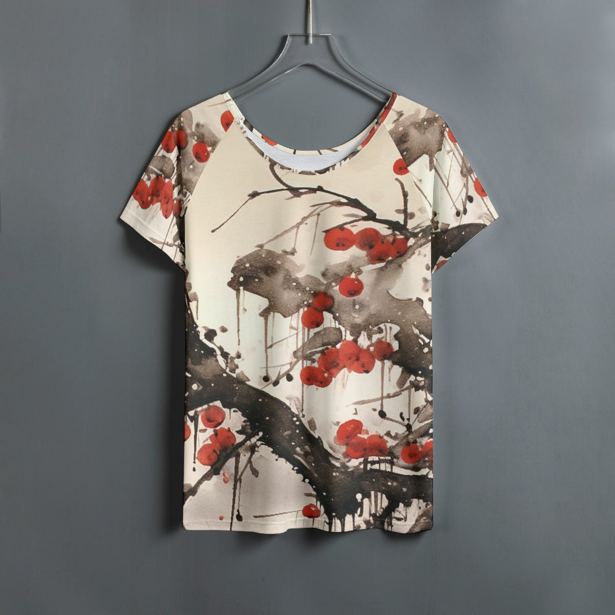 All-Over Print Women's Round Neck T-shirt With Raglan Sleeve