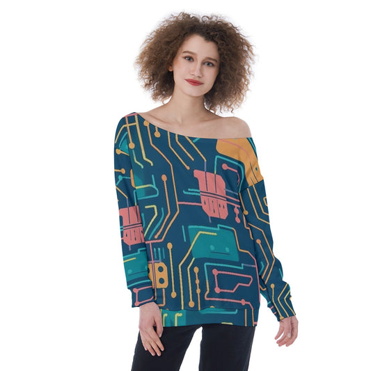 All-Over Print Oversized Women's Off-Shoulder Sweatshirt