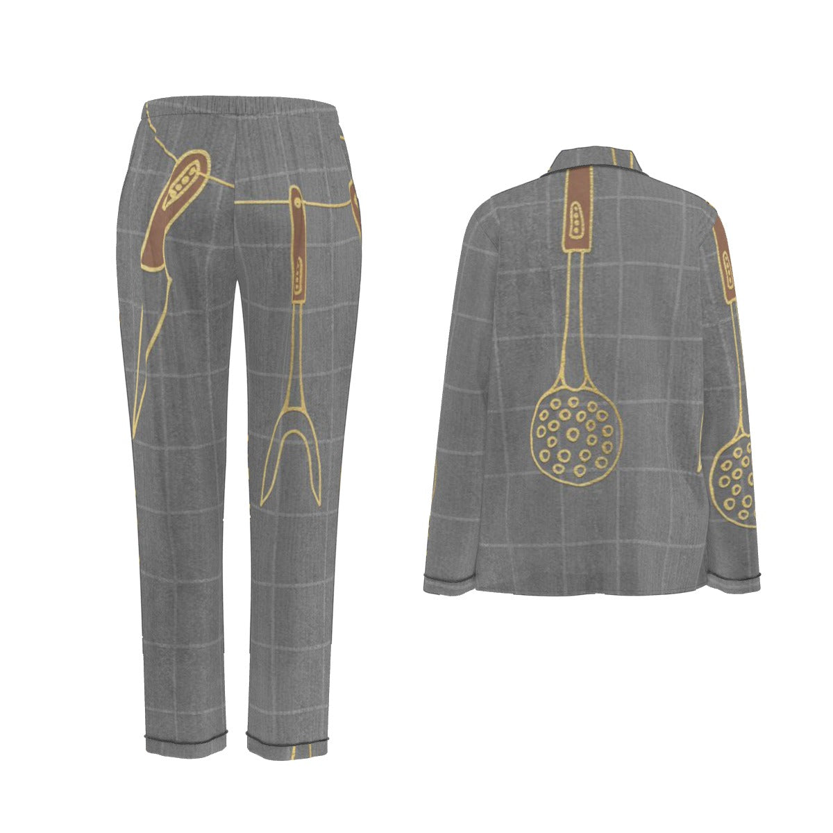 All-Over Print Women's Long Sleeve Pajama Set With Black Contrast Piping