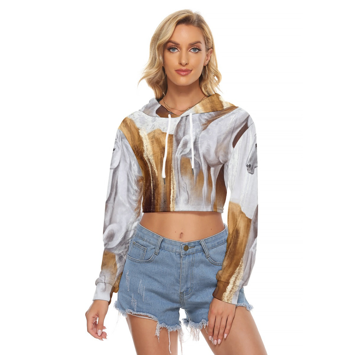 All-Over Print Women's Crop Top Hoodie|Velvet