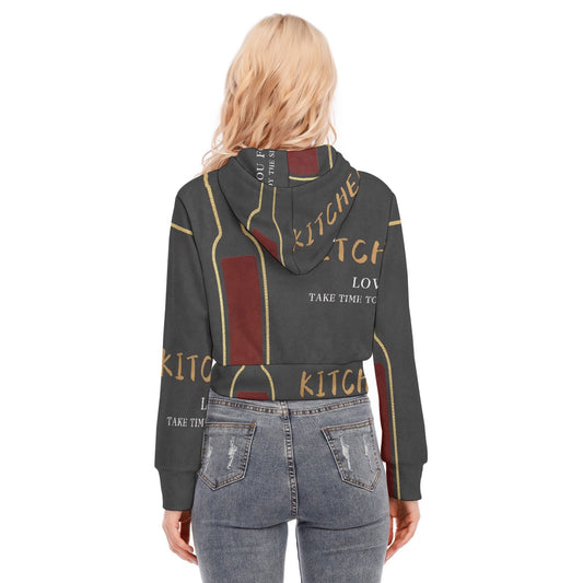 All-Over Print Women's Crop Top Hoodie With Zipper Closure