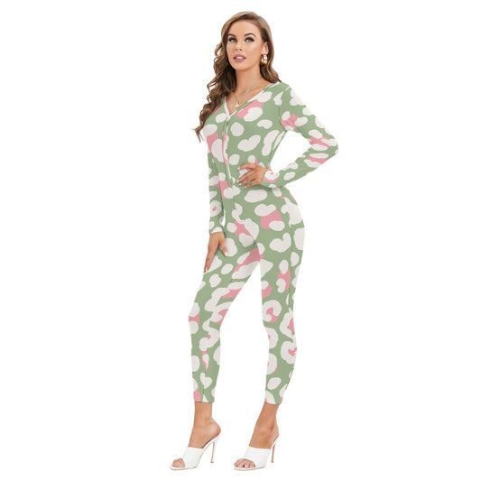 All-Over Print Women's Plunging Neck Jumpsuit