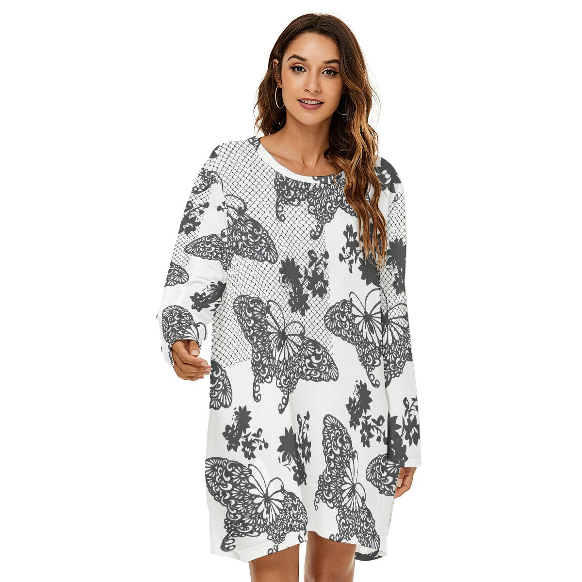 All-Over Print  Women's Loose Crew Neck Dress