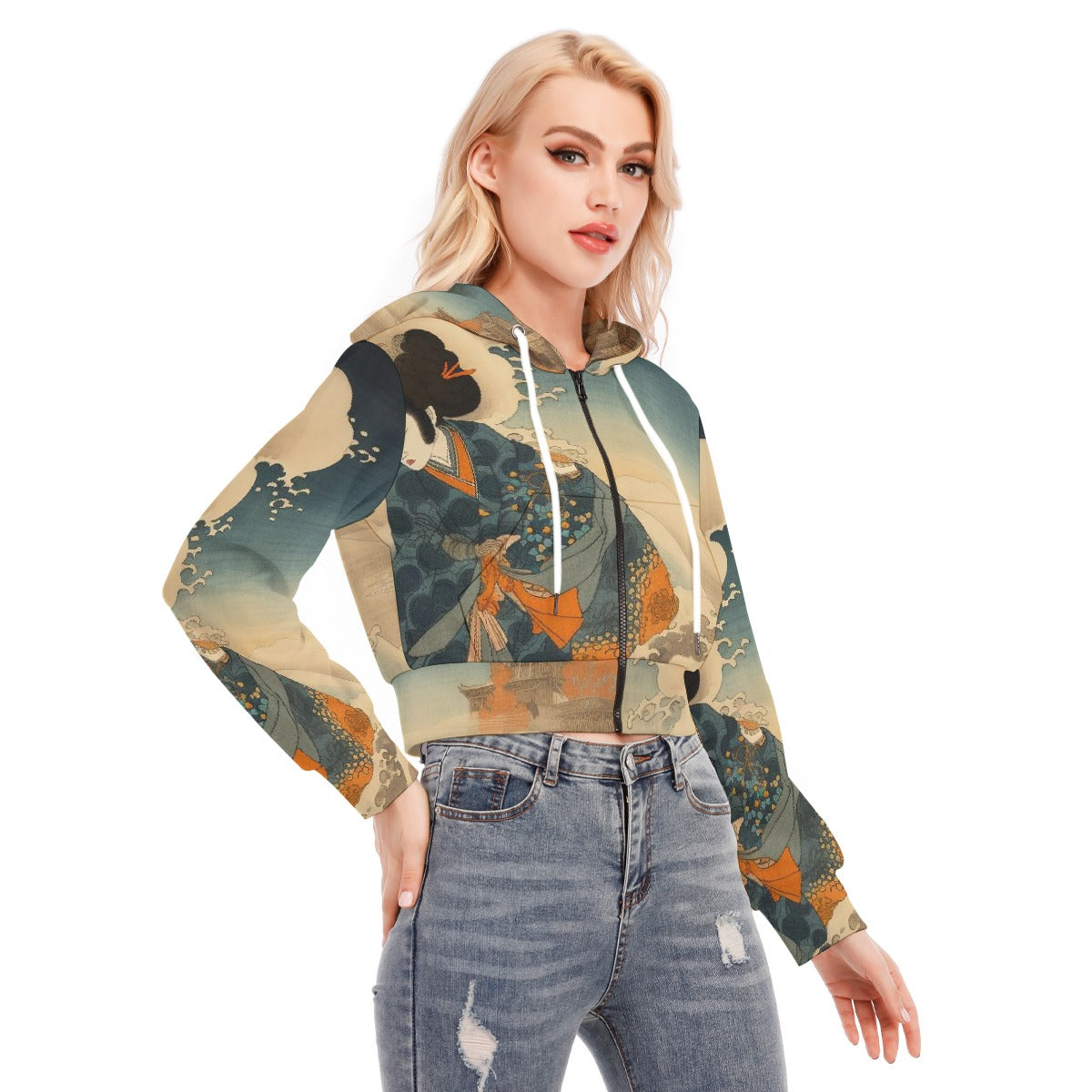 All-Over Print Women's Crop Top Hoodie With Zipper Closure