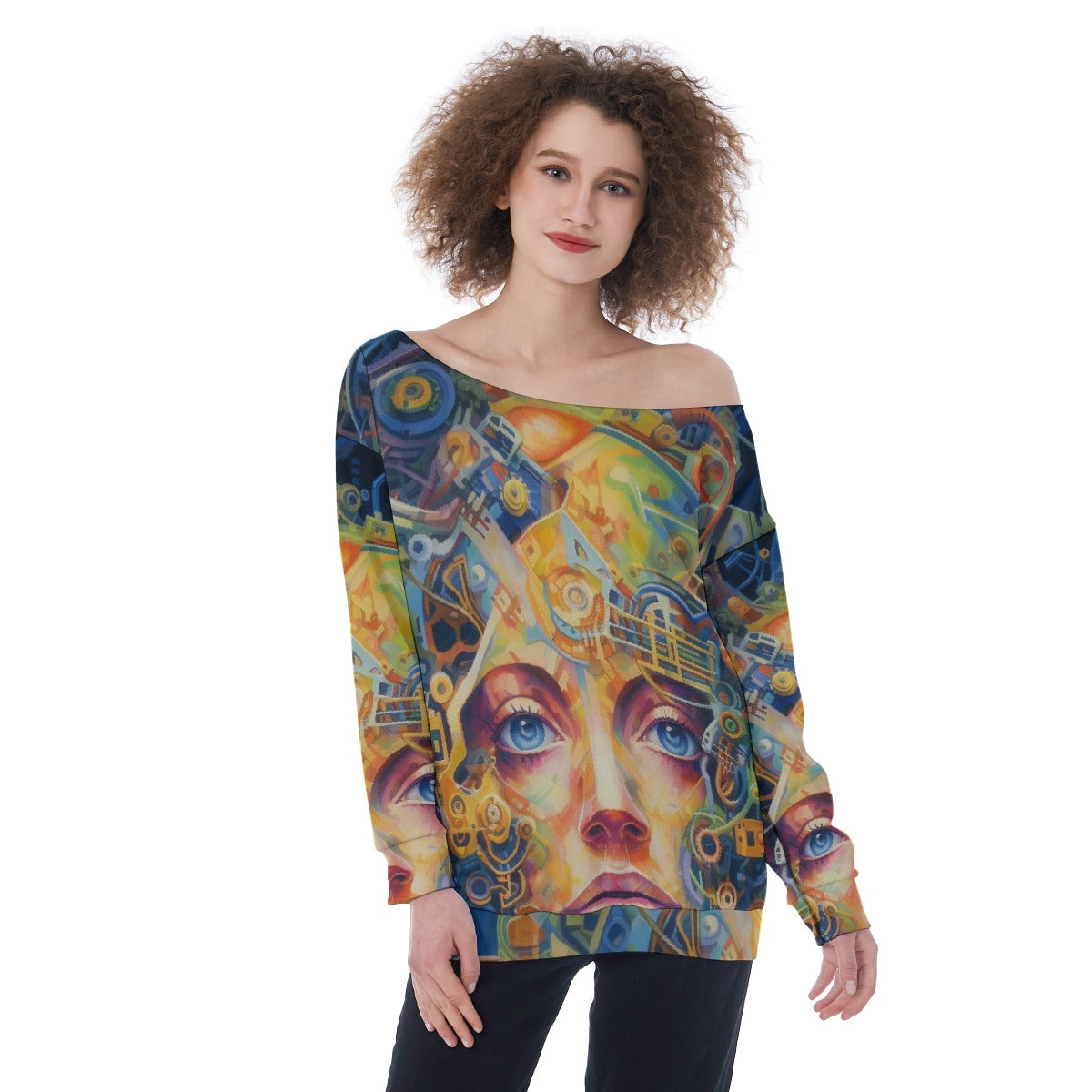 All-Over Print Oversized Women's Off-Shoulder Sweatshirt
