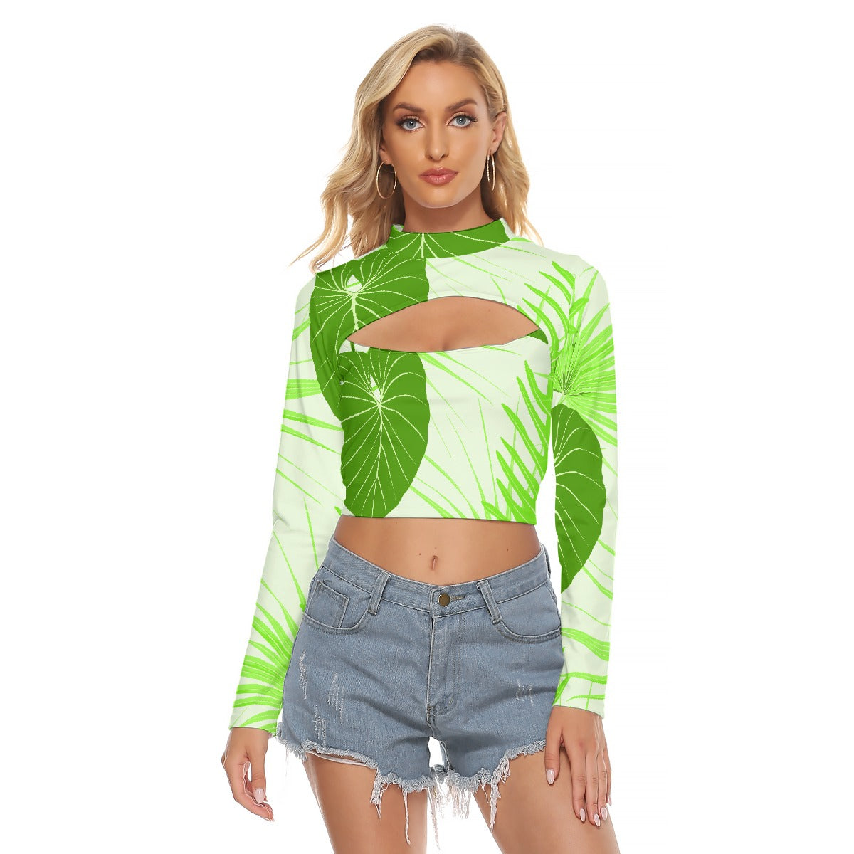 All-Over Print Women's Hollow Chest Keyhole Tight Crop Top