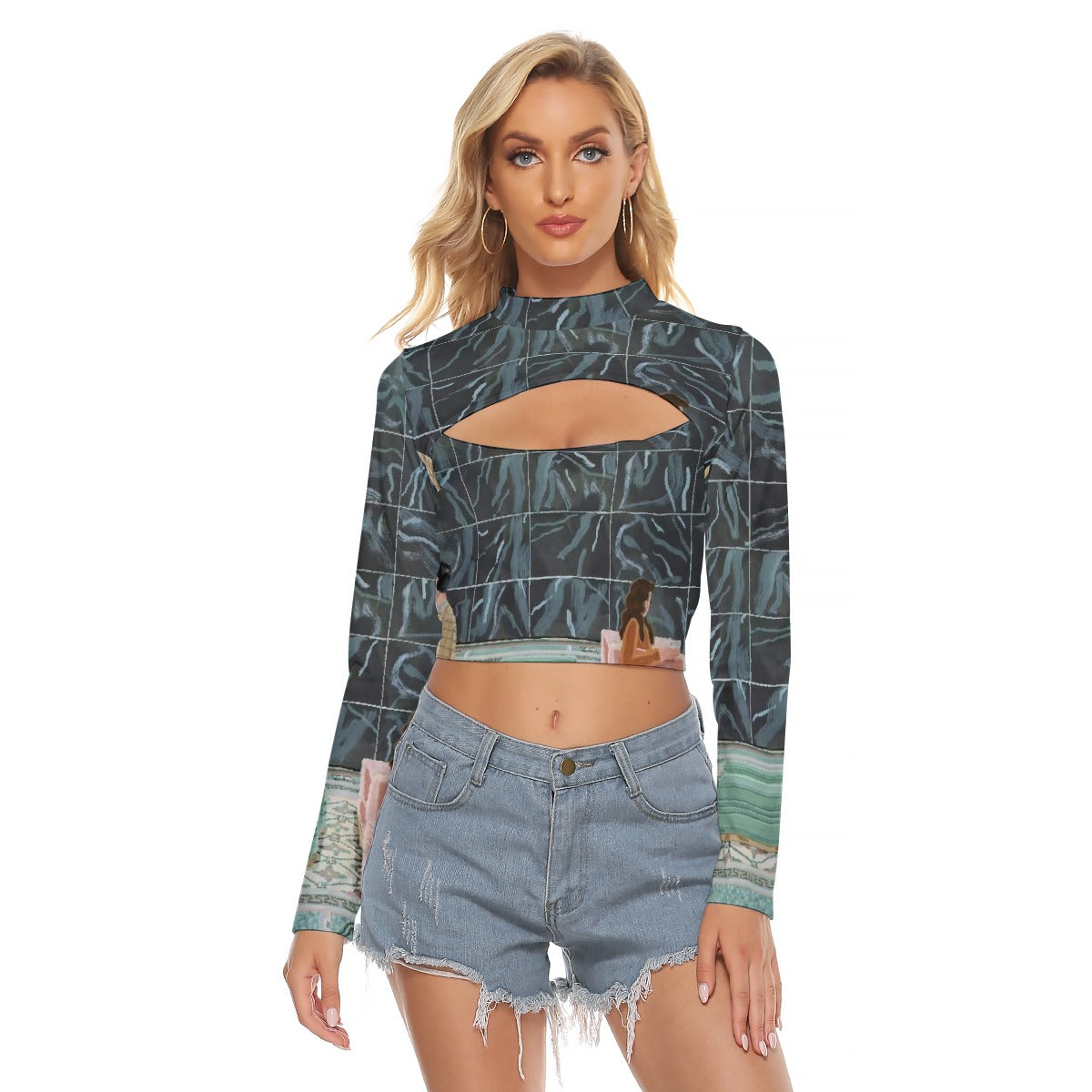 All-Over Print Women's Hollow Chest Keyhole Tight Crop Top