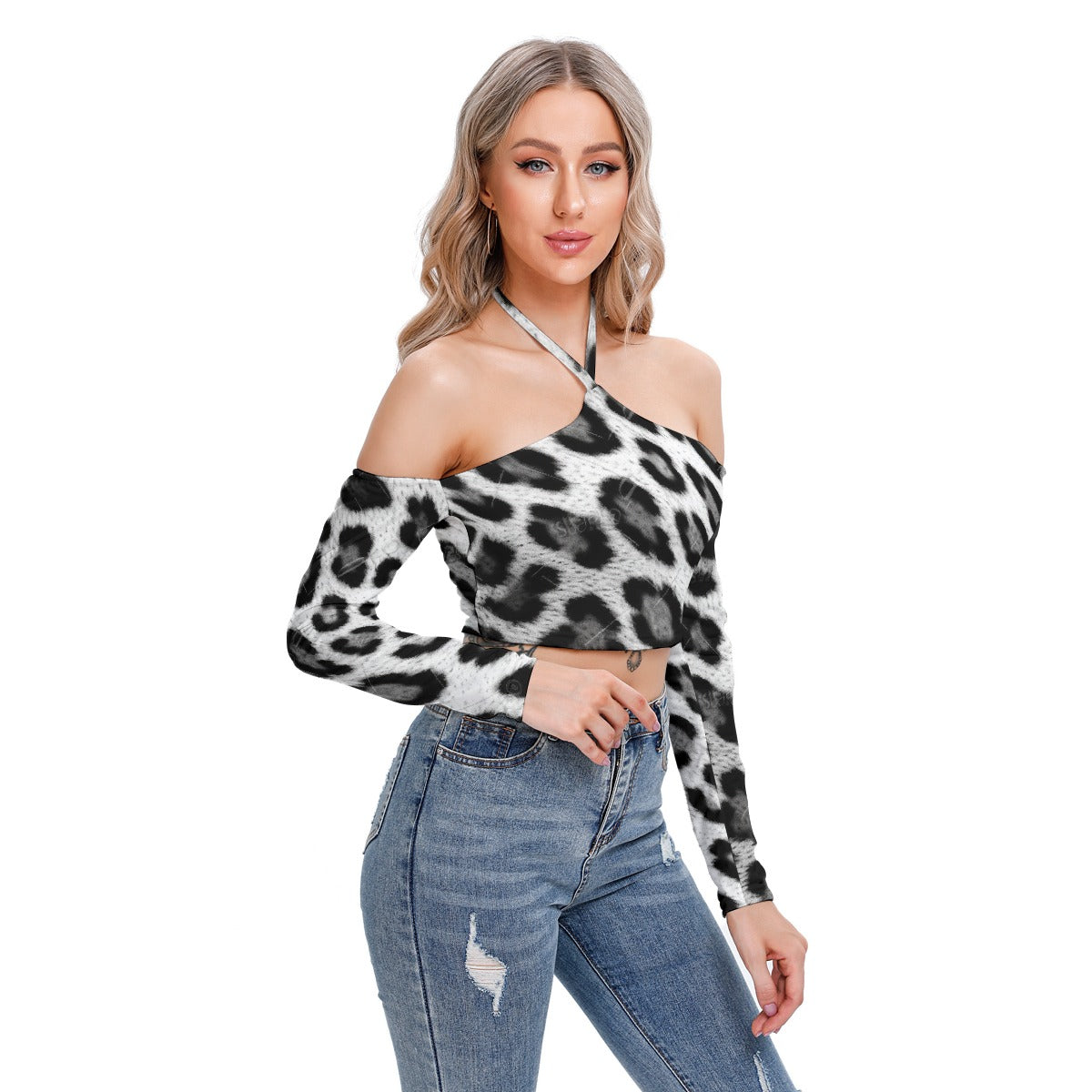 All-Over Print Women's Halter Lace-up Top