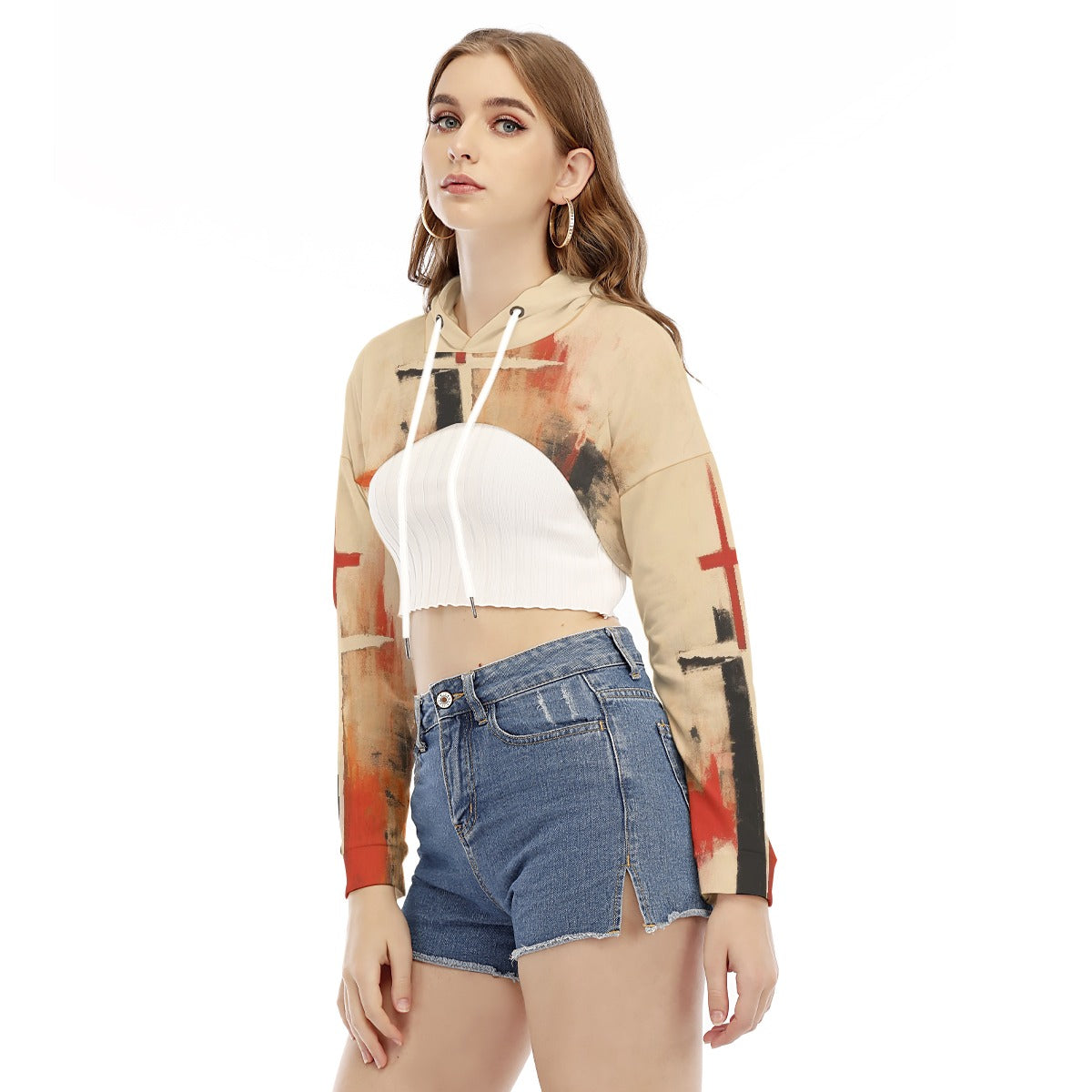 All-Over Print Women's Smock Short Hoodie With Long Sleeve