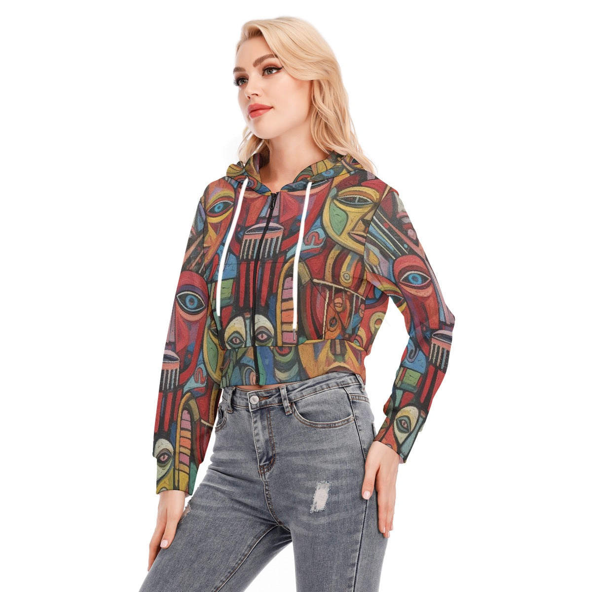 All-Over Print Women's Crop Top Hoodie With Zipper Closure