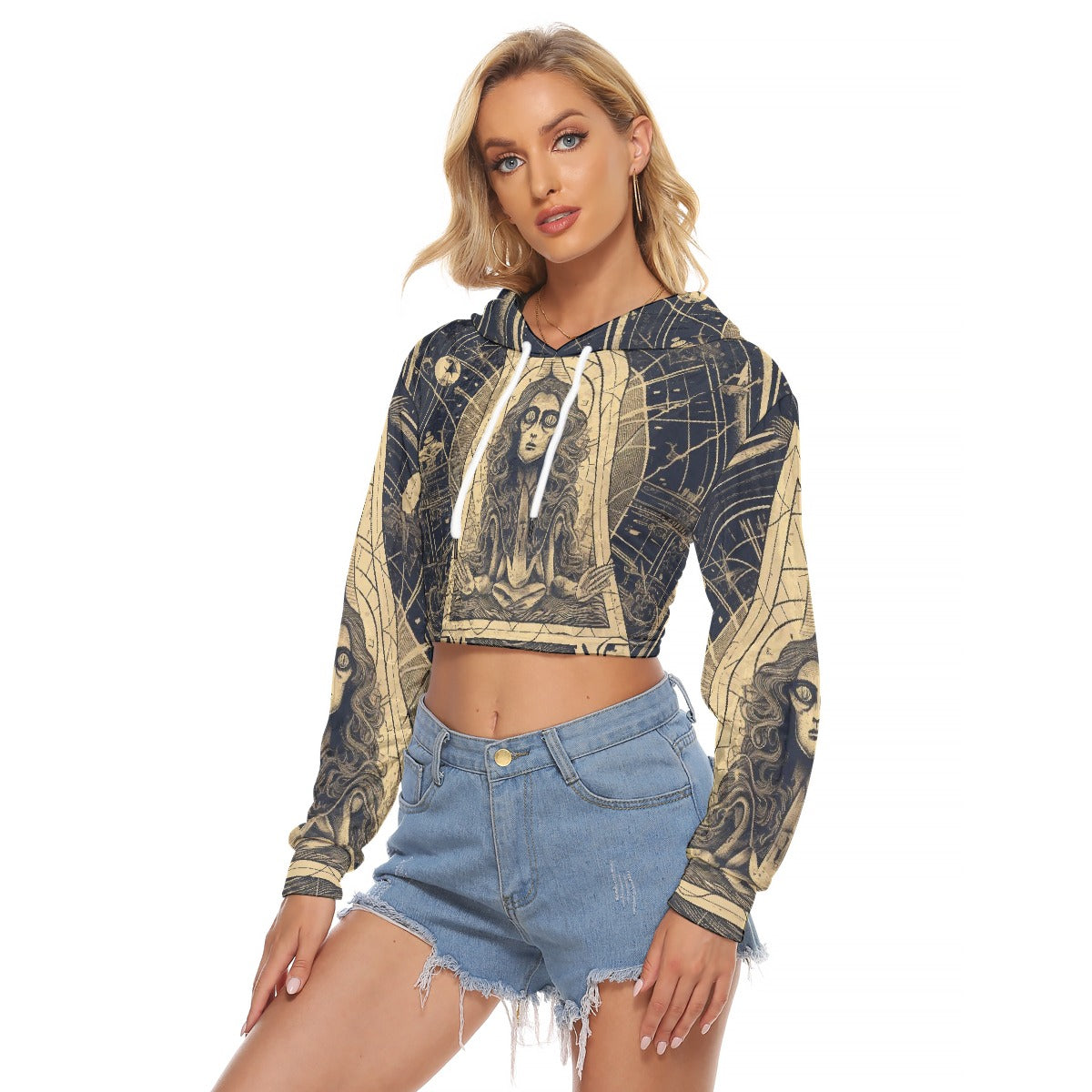 All-Over Print Women's Crop Top Hoodie|Velvet