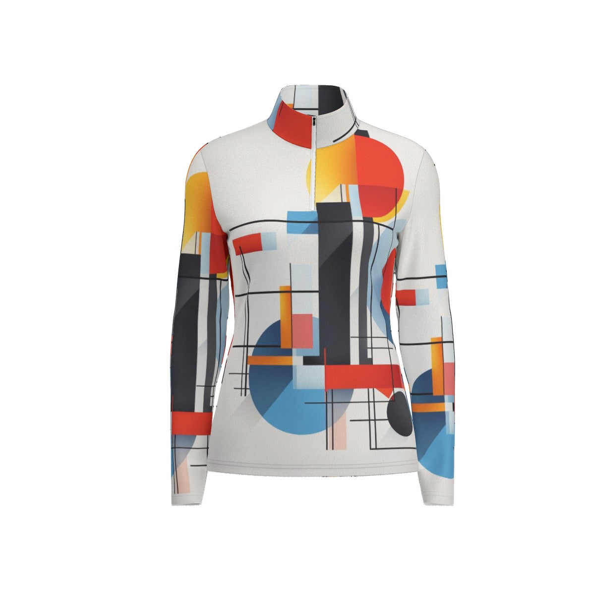 All-Over Print Women's Sports Collar Jersey With Long Sleeve