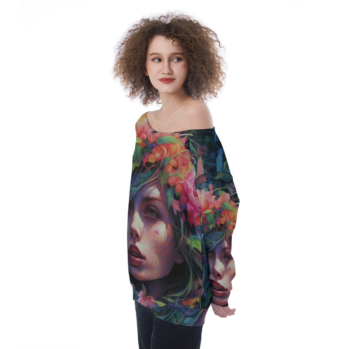 All-Over Print Oversized Women's Off-Shoulder Sweatshirt