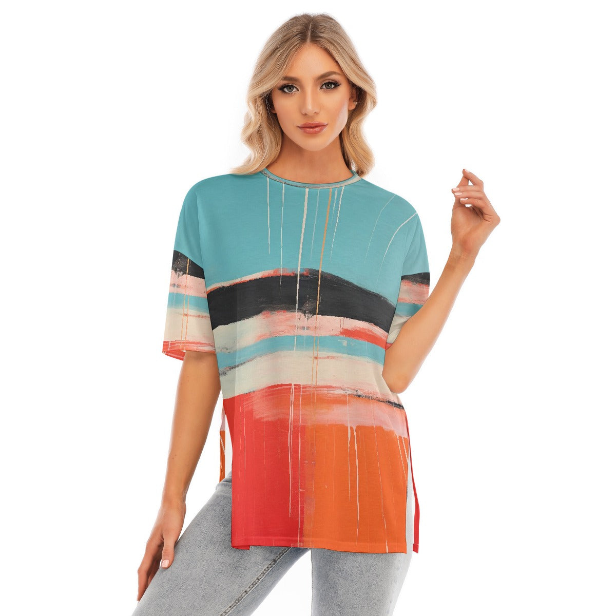 All-Over Print Women's Short Sleeves T-shirt With Hem Split