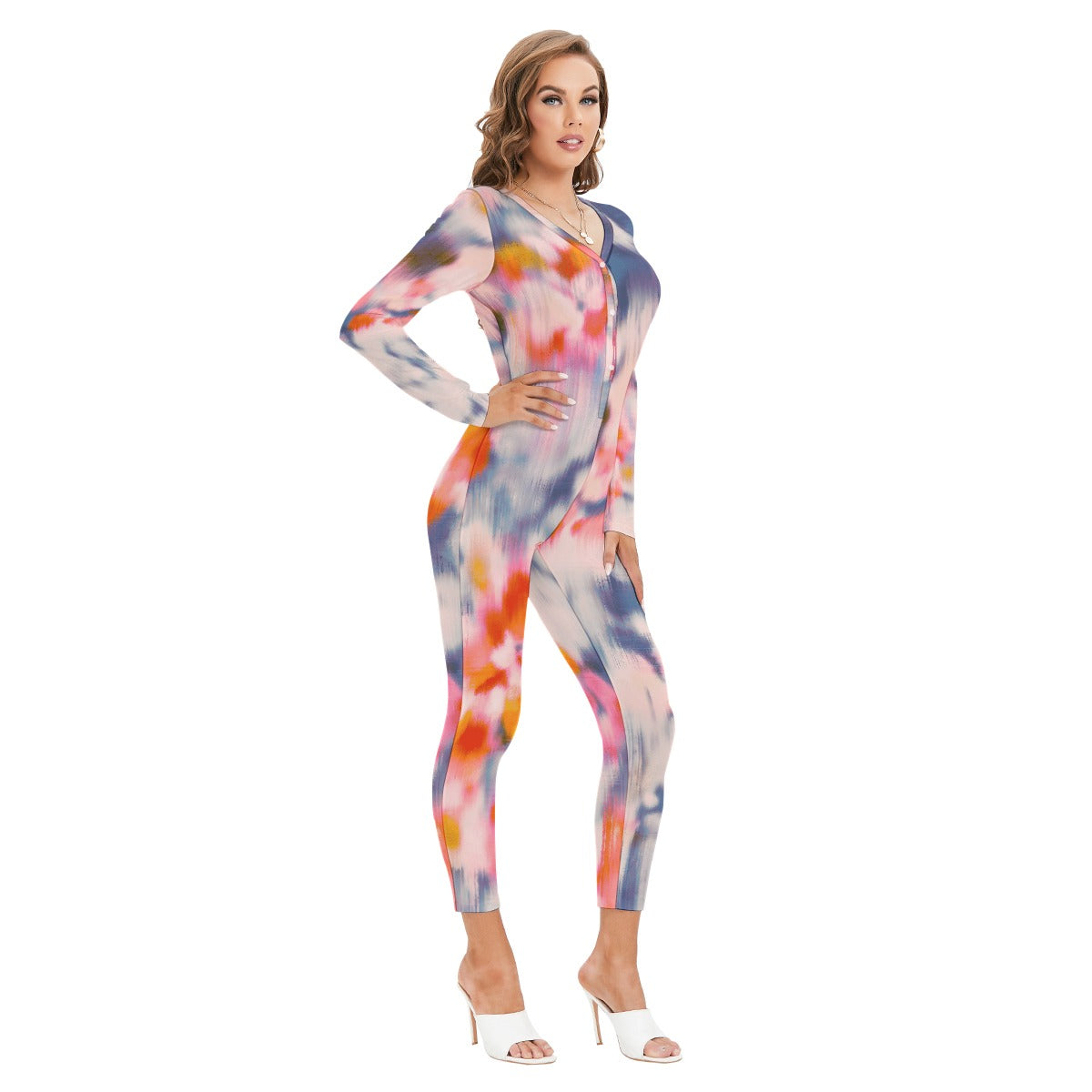 All-Over Print Women's Plunging Neck Jumpsuit