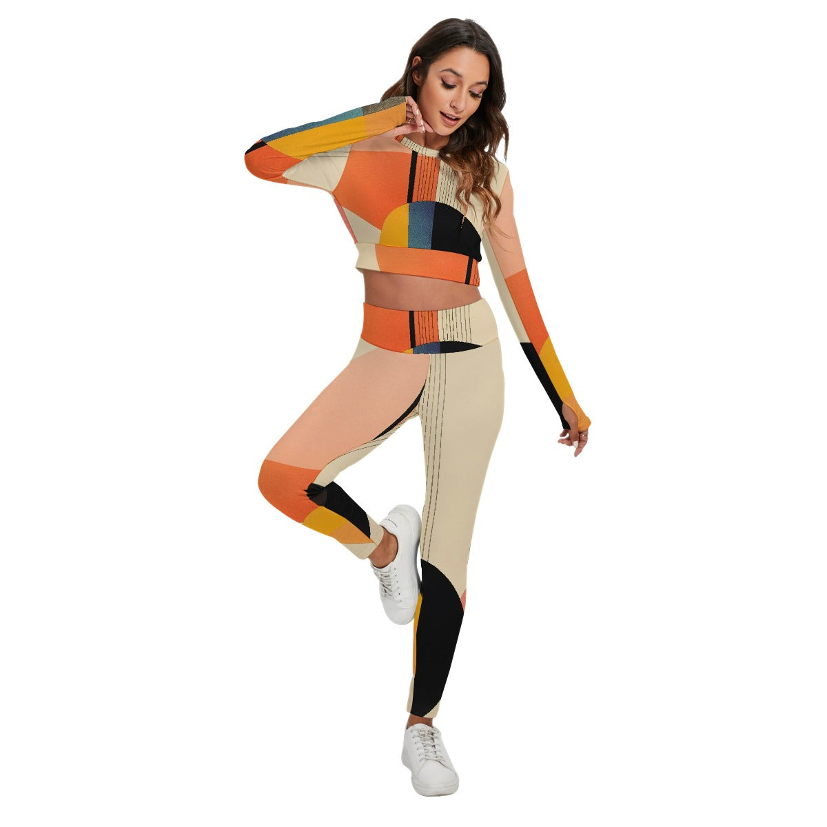 All-Over Print Women's Sport Set With Backless Top And Leggings