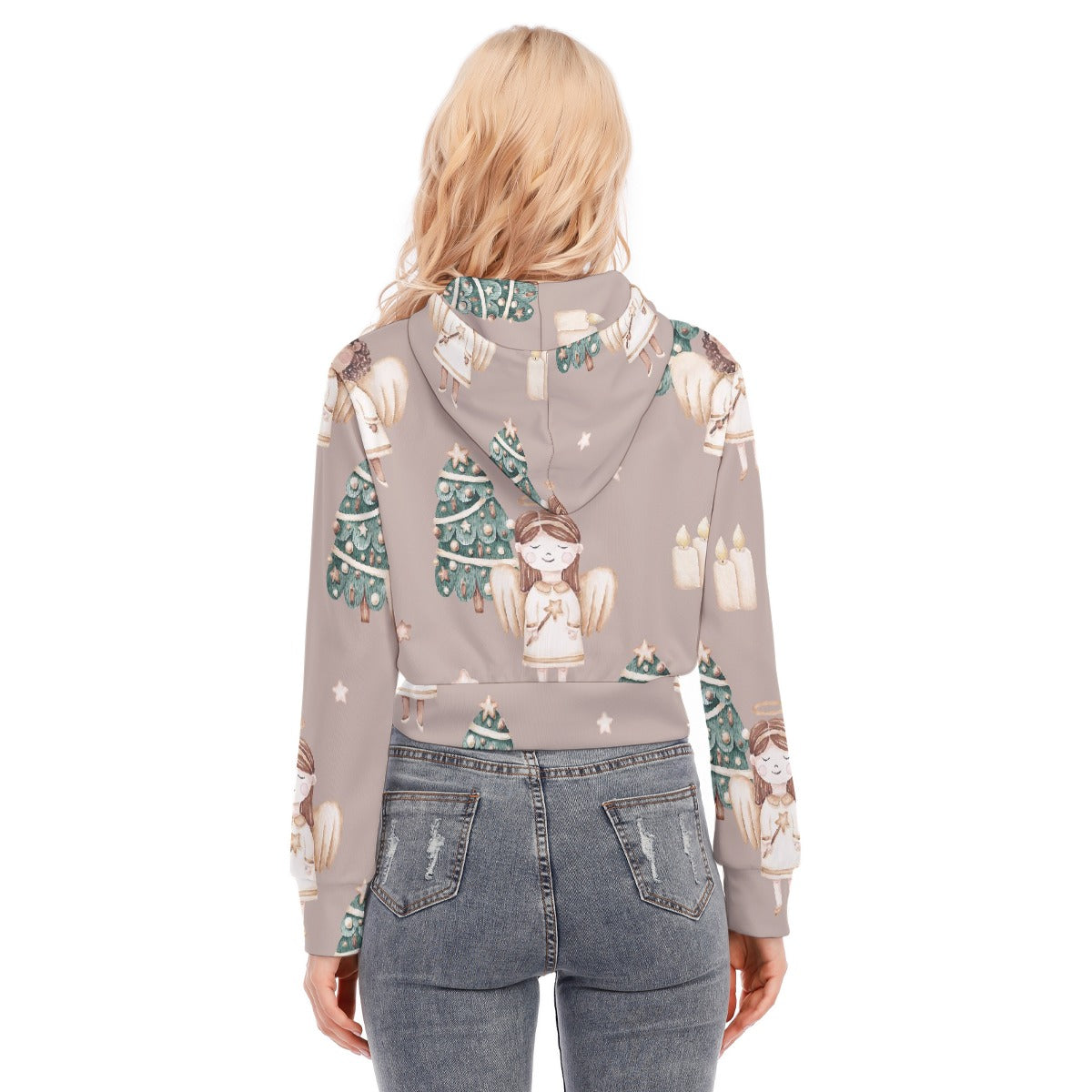 All-Over Print Women's Crop Top Hoodie With Zipper Closure