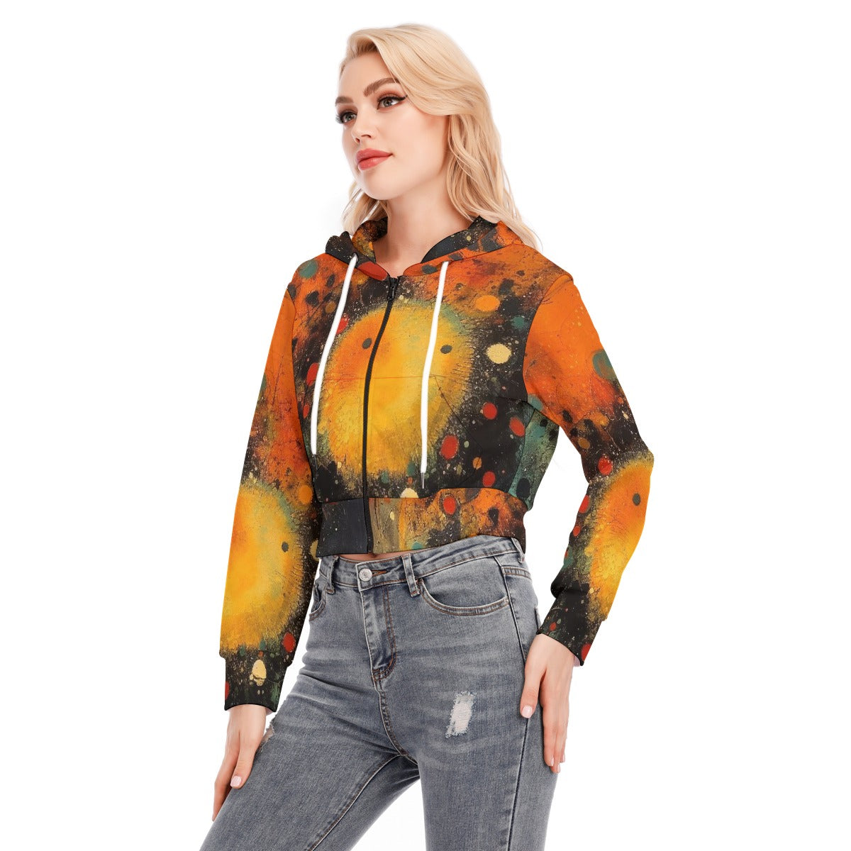 All-Over Print Women's Crop Top Hoodie With Zipper Closure