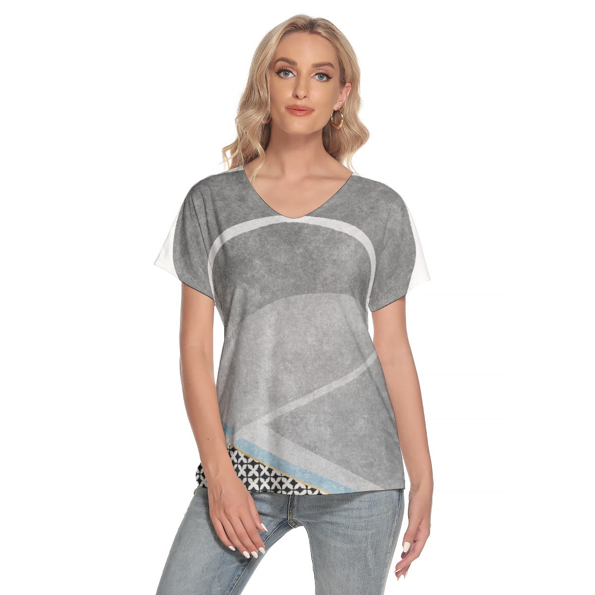 All-Over Print Women's Loose V-neck Short Sleeve T-shirt