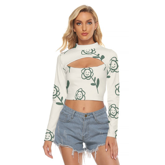All-Over Print Women's Hollow Chest Keyhole Tight Crop Top