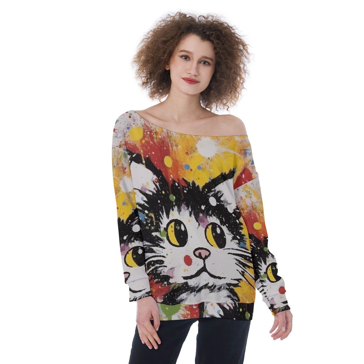 All-Over Print Oversized Women's Off-Shoulder Sweatshirt