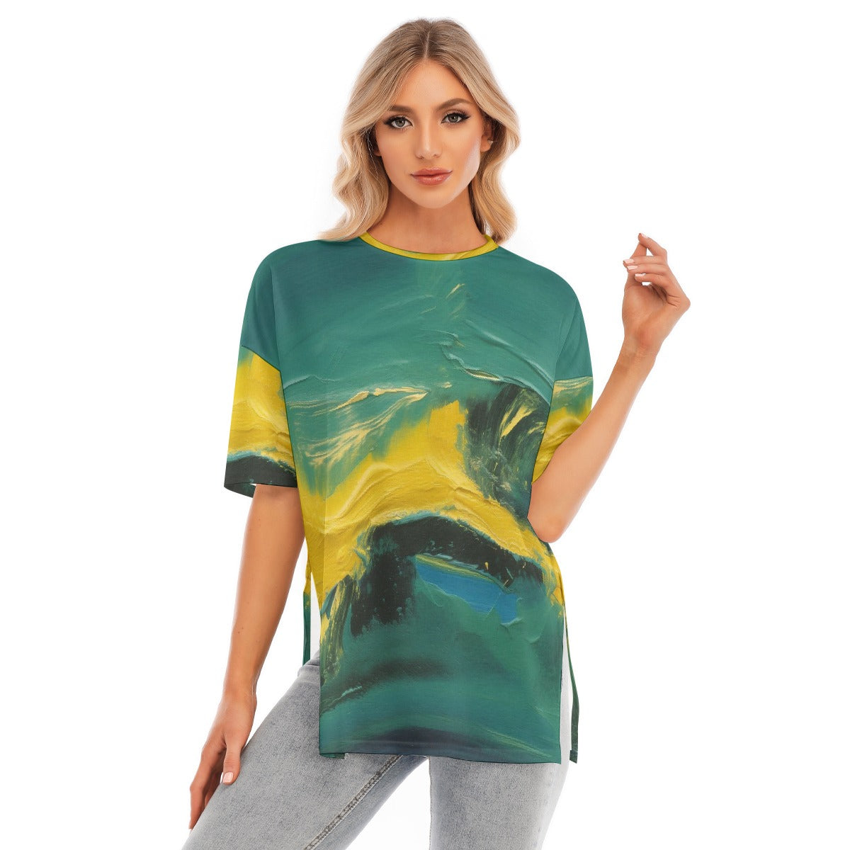 All-Over Print Women's Short Sleeves T-shirt With Hem Split