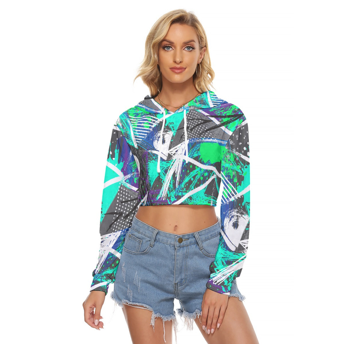 All-Over Print Women's Crop Top Hoodie|Velvet